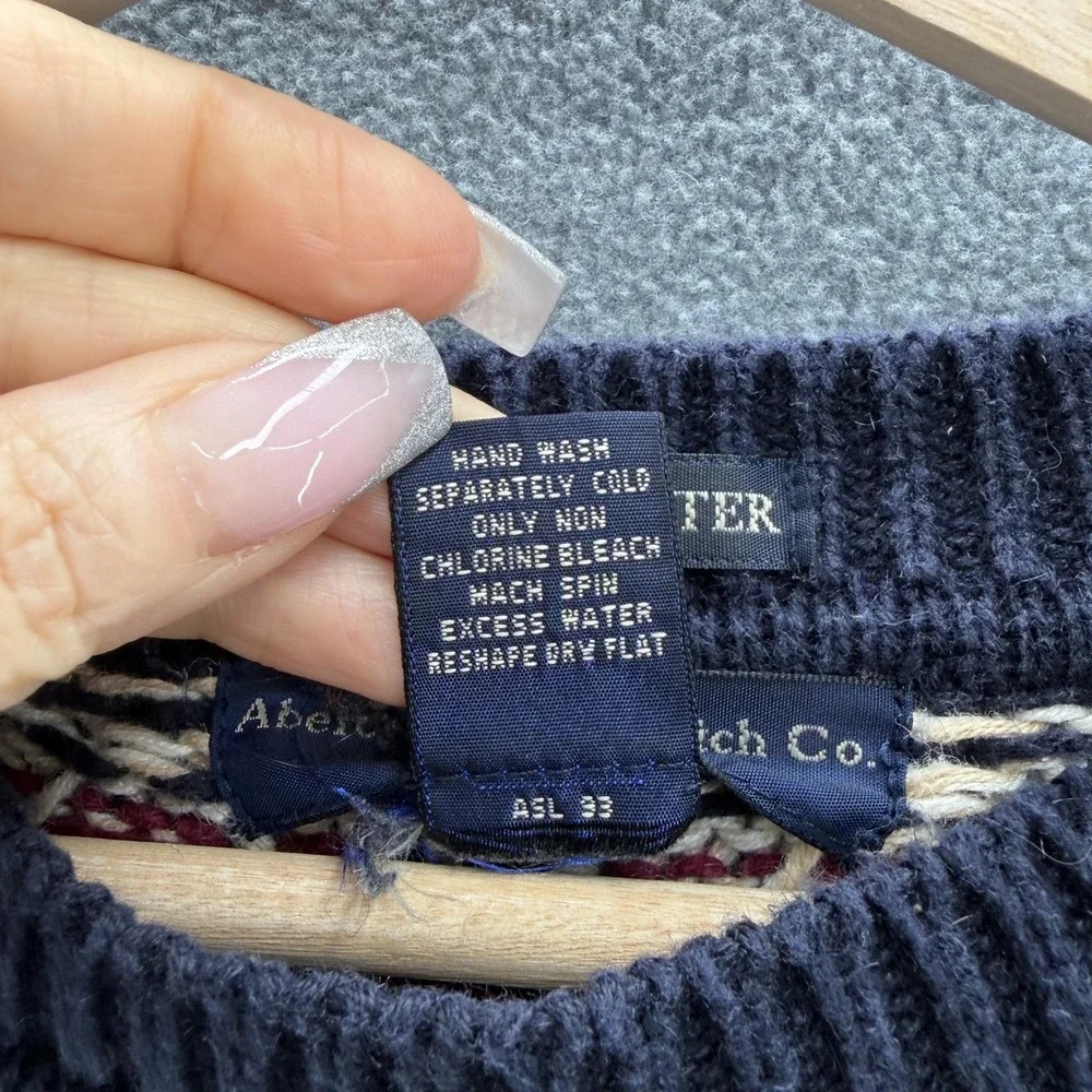 VTG 90s Abercrombie Fitch The Big Sweater Mens XL Blue Fair Isle Oversized